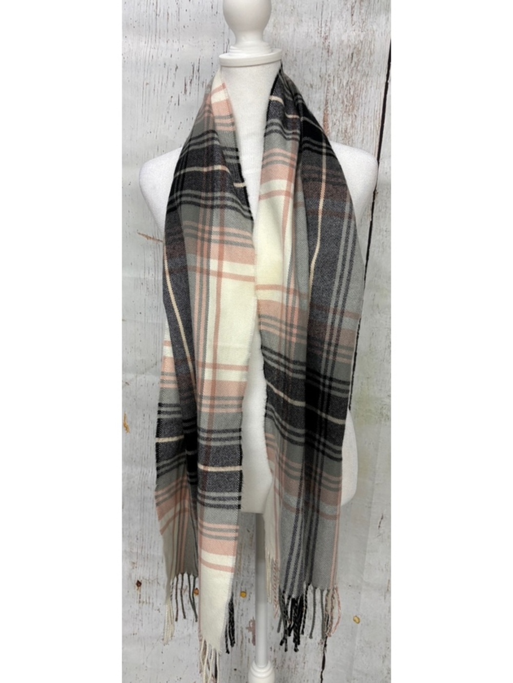 Luxury 100% Cashmere Plaid Scarf Made in Scotland Blush Pink, Cream, Grey, Black